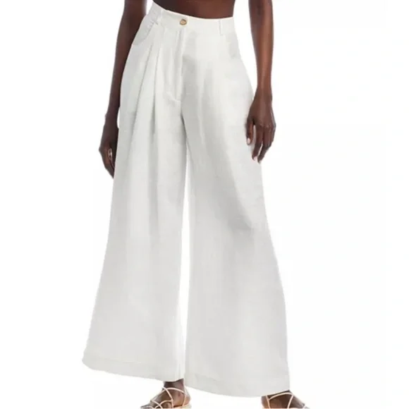 Anthropologie x Farm Rio Tan Linen Wide Leg Pants Medium - Picture 1 of 13